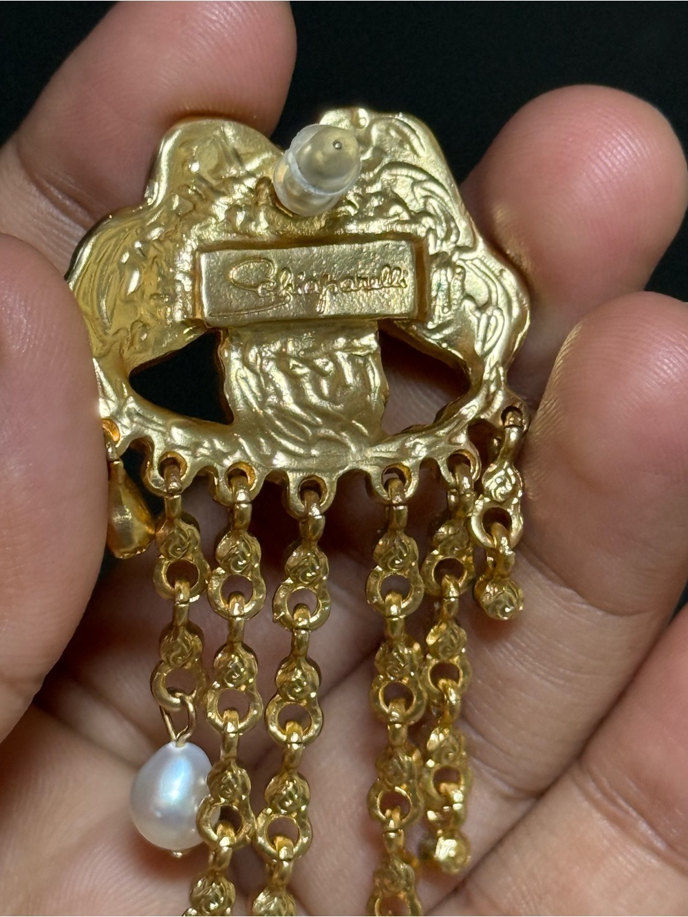 Schiaparelli Inspired Gold-Tone Turquoise Eye Drop Earrings - Picture 6 of 6